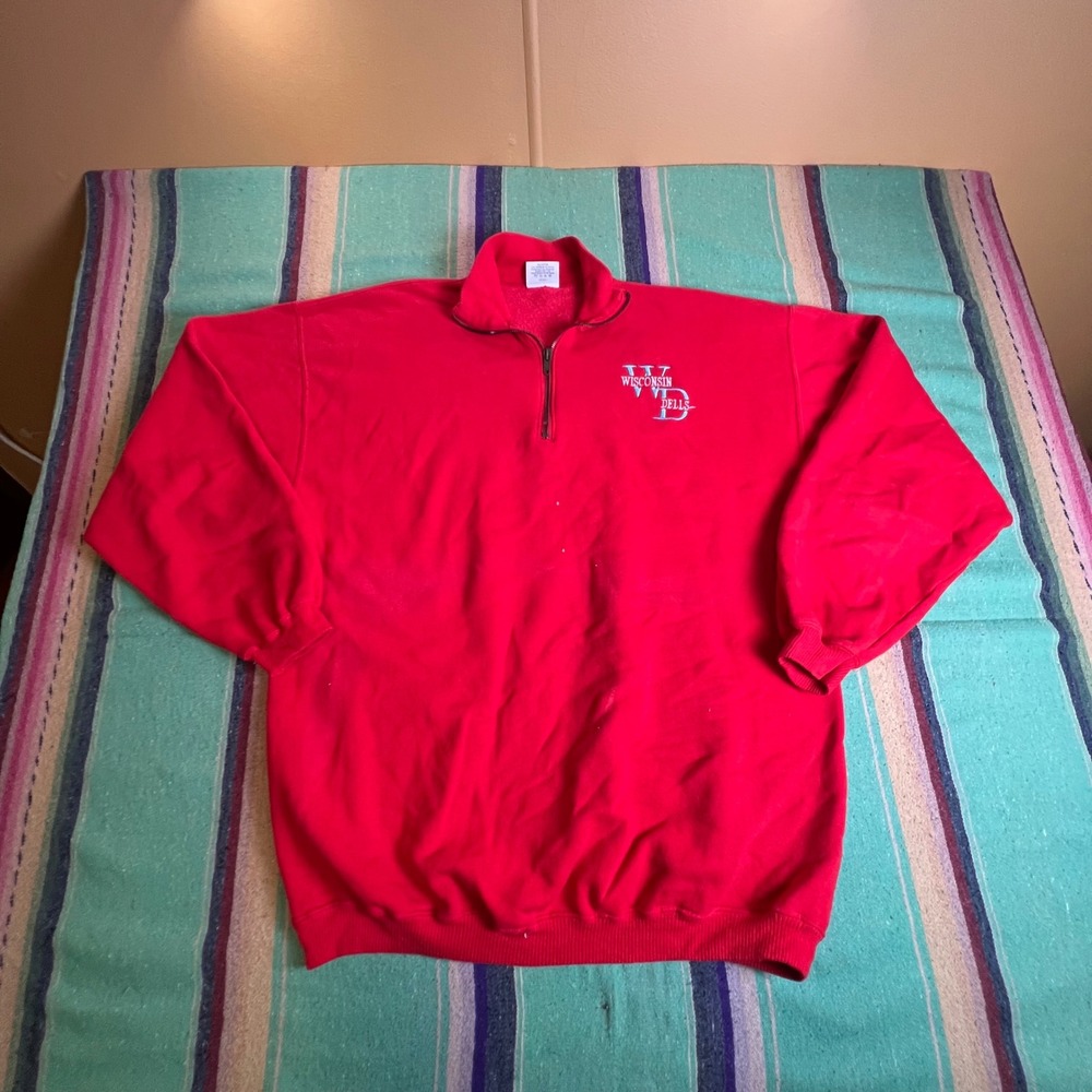 Santee Sweatshirt Unisex XL Red 1/4 Zip Wisconsin Dells Heavyweight Vintage USA